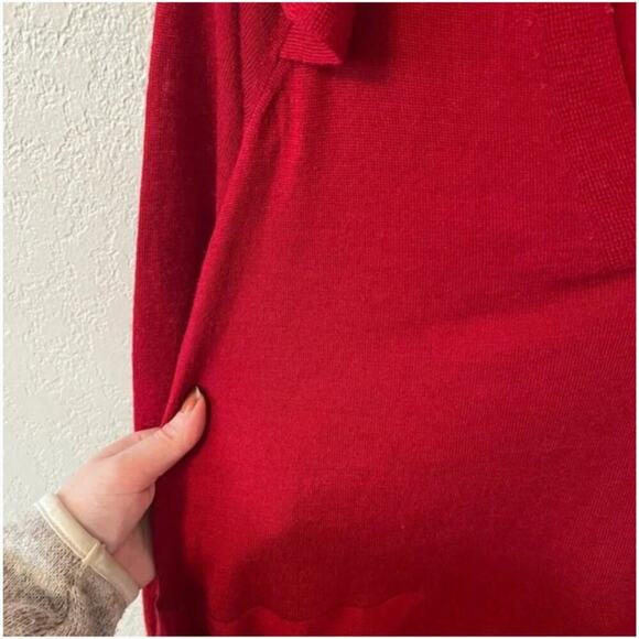 Anthropologie Moth Red Wool Ruffle V-Neck Sweater - Picture 6 of 9